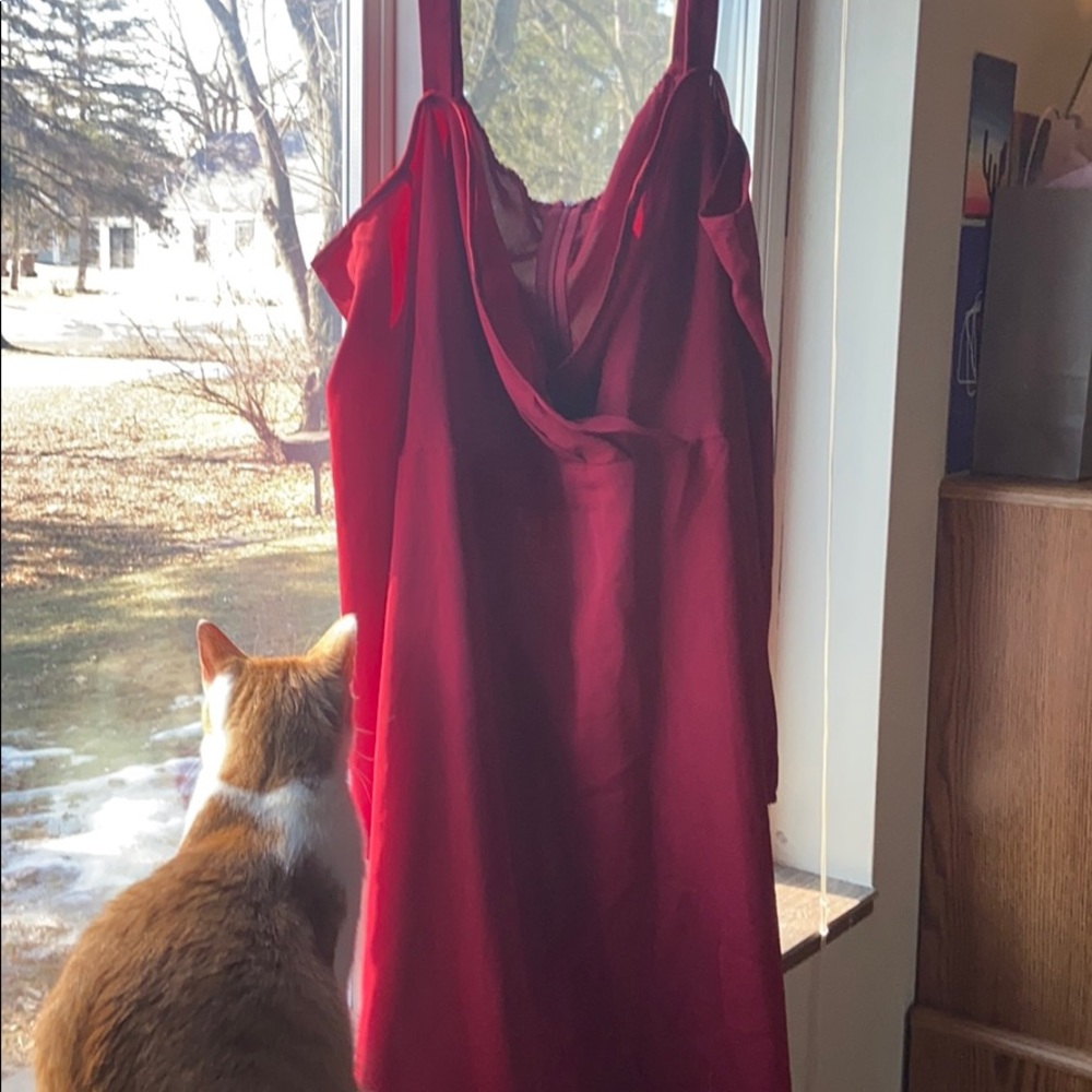 Red open shoulder dress